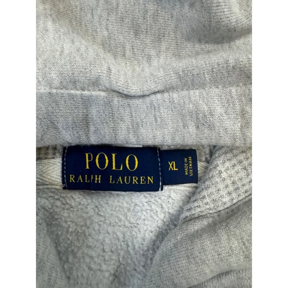 Polo Ralph Lauren Mens XL Heather Gray Full Zip‎ Fleece Hoodie Navy Pony Logo